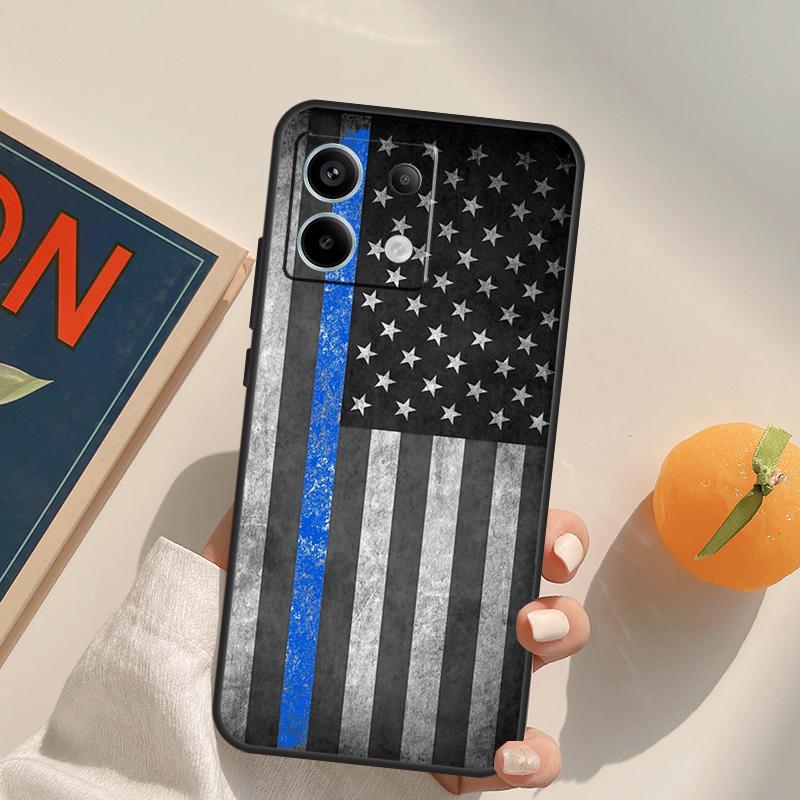 Police Thin Blue Line Flag Funda For Xiaomi Redmi Note 14 Pro 9 10 11 12 13 Pro 10S 11S 12S Redmi 10C 12C 13C 14C Case