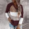 Pull à capuche col en V automne/hiver 2022 avec couleurs contrastées pour femme