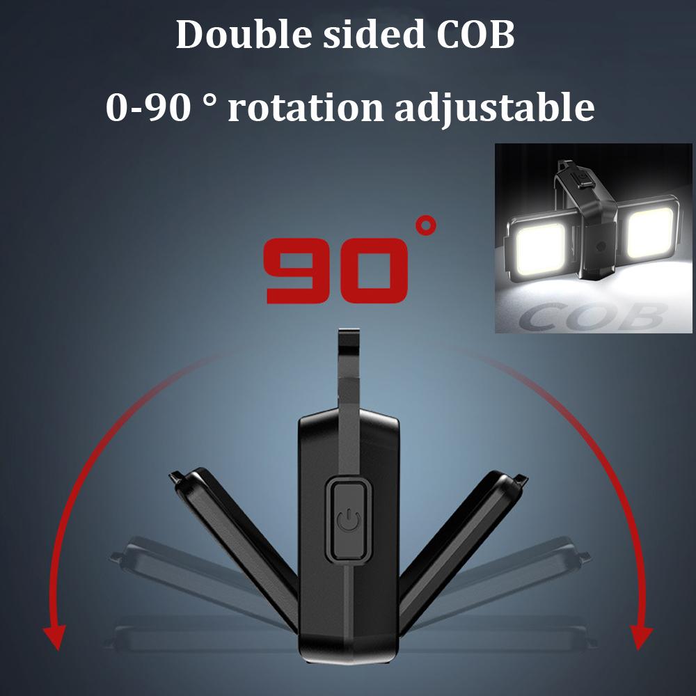 Small Led Flashlight Keychain Light USB Rechargeable Torch Work Light Multifunctional Portable COB 90 ° Rotation Camping Lantern
