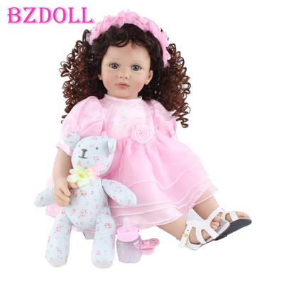 BZDOLL 60cm Soft Silicone Reborn Toddler Doll For Girl Cloth Body Pink Dress Princess Baby Lovely Kids Birthday Gift Play House Toy