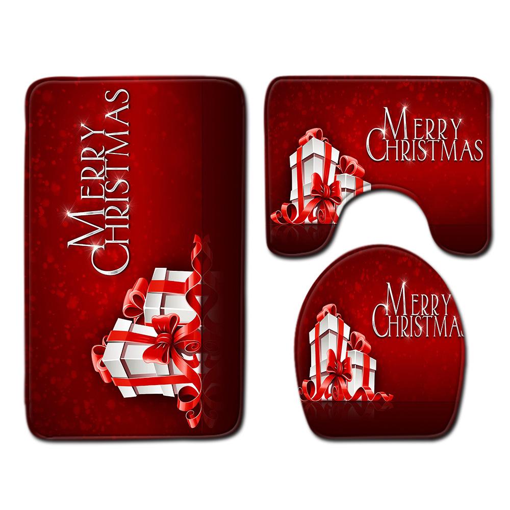Christmas Toilet Three-Piece Floor Mat Bathroom Three-Piece Carpet Doormat