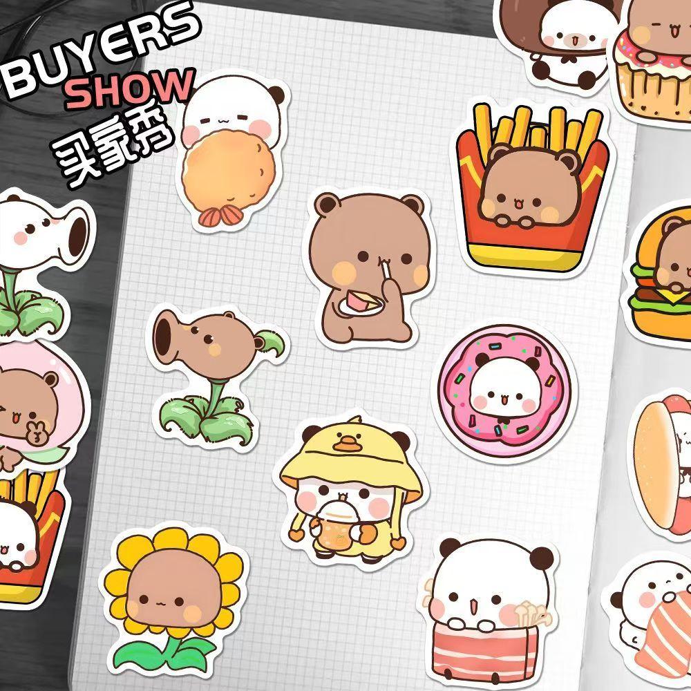 50pcs/Set Bubu And Dudu Panda Bear Sticker Food Serise Waterproof Cartoon Bear and Panda Sticker Toys