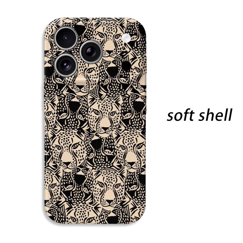 Abstract Safari Modern Leopard Face Animal Print Pattern Line Film Aesthetic Protective Shockproof Bumper Phone Case For iPhone 14 15 16 Pro Max Plus
