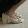 Mm6 Same Apple Head Light Mouth Single Shoes Ballet Mary Jane Round Heel High Heels Women'S Thick Heel