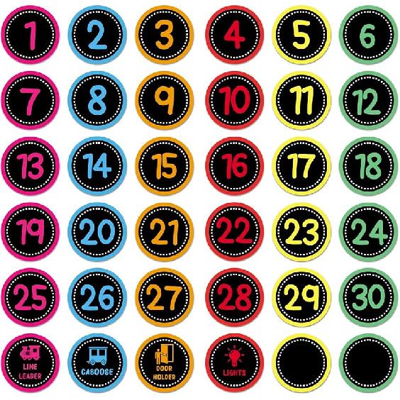 36PCS Colorful Number Spot Markers Stickers Line up Spots for Classroom Floor Number Stickers Classroom Line up Spots Dots Floor Decals for Teacher
