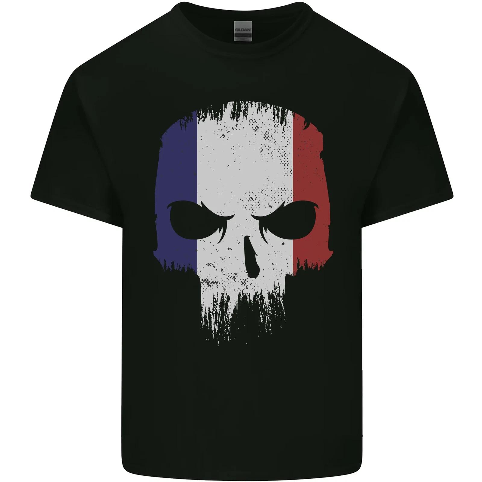 French Skull France Gym Biker Flag Kids T-Shirt Childrens 4XL