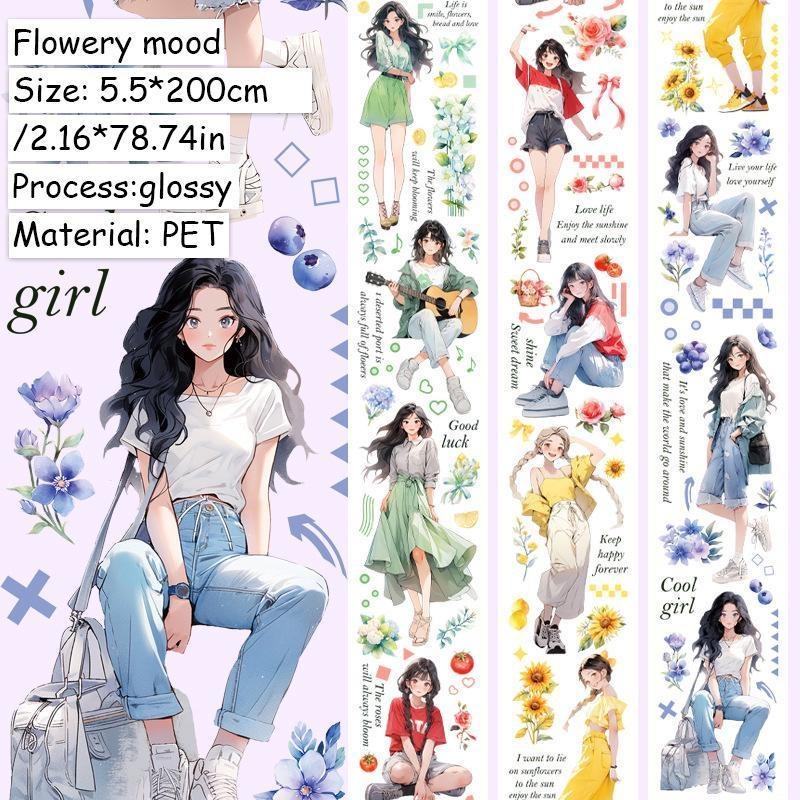 1 rotolo di nastro adesivo con tema ragazza in stile Hong Kong, manuale, scrapbooking, fai da te, decorativo, journaling, forniture
