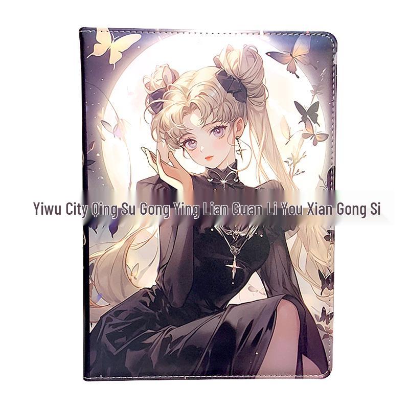 B5 Black Gauze Anime Girl Notebook - Cartoon Leather Hardcover Diary A-246