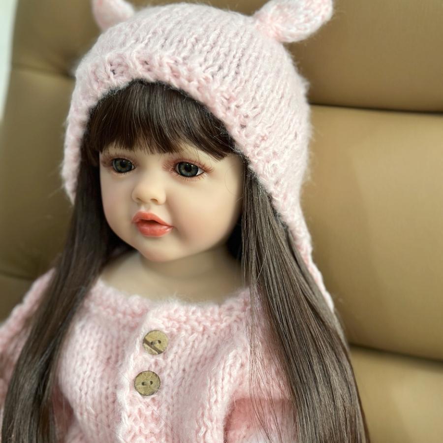 BZDOLL 55 CM Full Vinyl Body Lifelike Reborn Baby Long Hair Girl 22 Inch Doll Toy Realistic Princess Toddler Bebe Gift