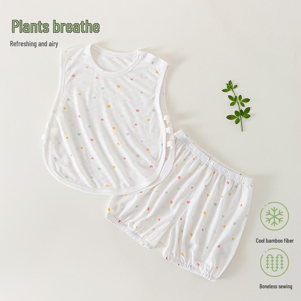 Baby Sleeveless Bamboo Fiber Summer Clothing Set - Breathable Two-Piece for Boys and Girls