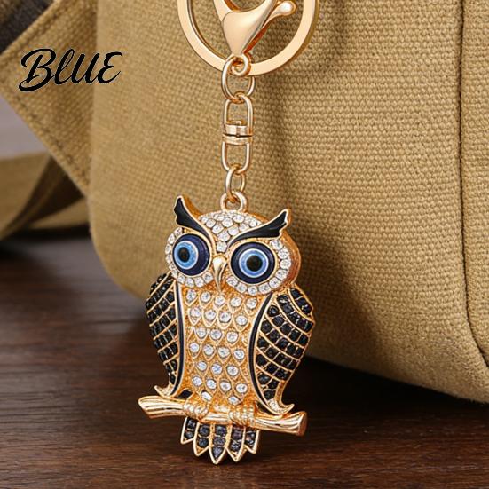 Decorative Owl Keychain Pendant 3D Cartoon Design Sparkling Rhinestones Inlaid