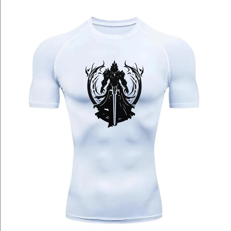 

Knight’s Oath Pattern Men’s Athletic T-Shirt Training/Fitness Compression Sportswear Running T-Shirt Rashgard Y2K Top S