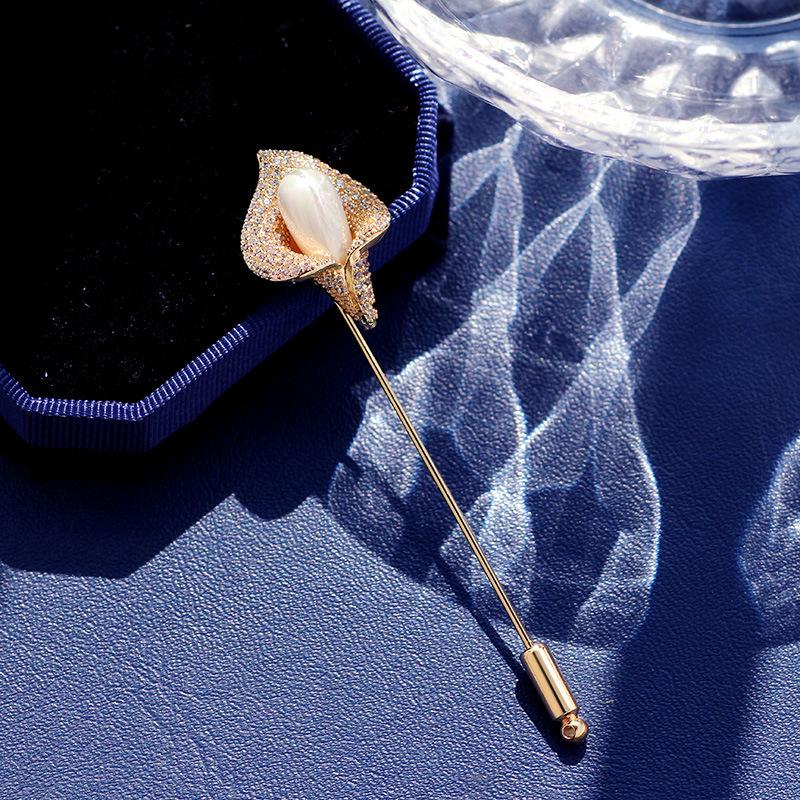 Bo Xin Yun Tulip Pin: Copper  Zirconia Brooch, Korean Design Accessories