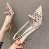 Fashion 2025 Pointy Stiletto Heels Korean Version Of Sexy Net Wrapped Head Sandals Female Bow Temperament High-Heeled Sandals