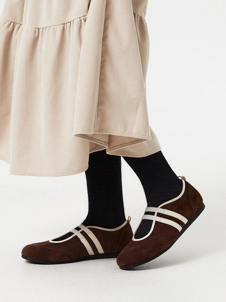 Shoopen Suede Two-Band Mary Jane Flat Sneakers Hpwpdga301