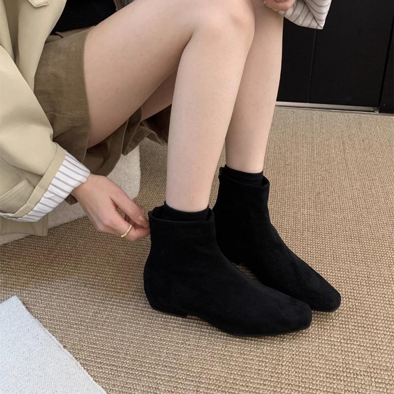 Coarse Heel Suede Square Head Short Boots Women's Autumn and Winter New Warm Velvet Women's Boots Thin Boots Fashion Boots