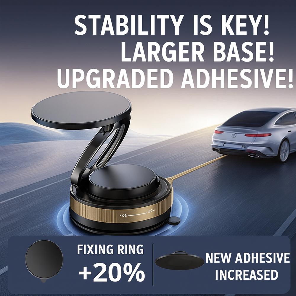 New K005 Magnetic Car Phone Mount With Foldable Ring/Vacuum Suction Base/360° Adjustable Dashboard Holder