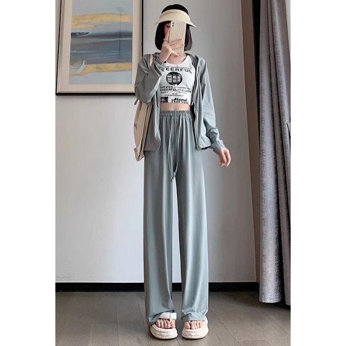 

Узкая версия солнцезащитных брюк Ice Silk с широкими штанинами для женщин, летние брюки с высокой талией, облегающие, прямые, повседневные брюки 2XL