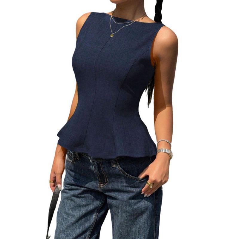 Ruffled Hem Backless Bow Tie Commuting Versatile Sleeveless Waist Top for Women