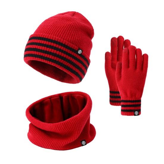 3Pcs/Set Winter Hat Scarf Gloves Set Striped Print Thickened Velvet