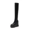 Fashion 11CM Microfiber Leather Platform Wedge Knee High Booties Women Autumn Slip On Spring Chimney Hidden Heels Over The Shoes
