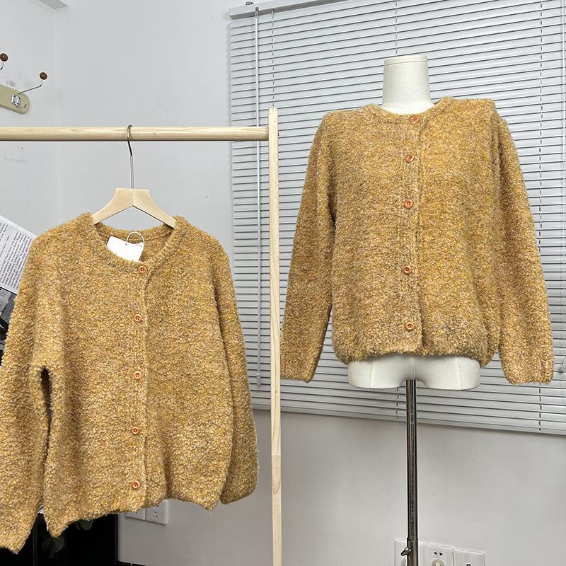 Preppy Floral Yellow Mixed-Color Knit Cardigan Coat for Women - 2025 Spring/Autumn Collection