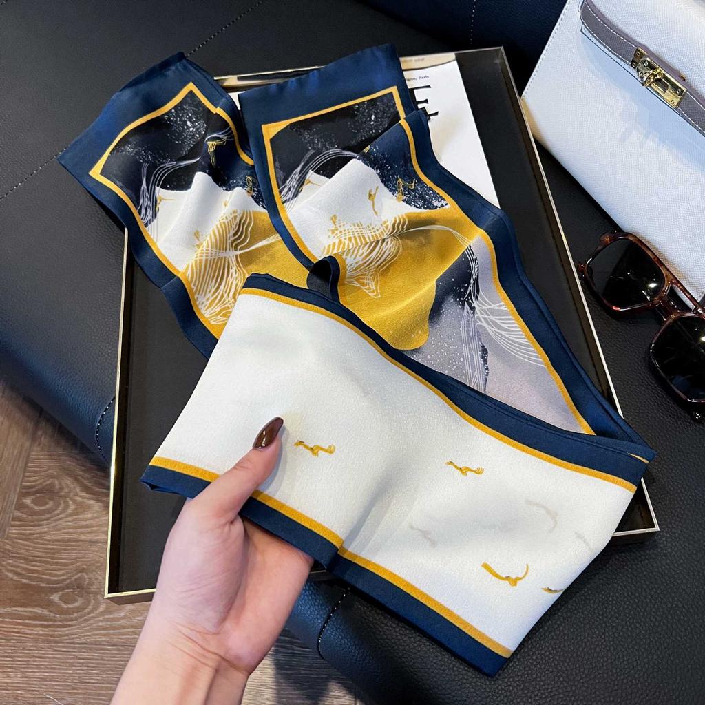 Long Silk Scarf Women's New Small Silk Scarf Printing Simulation Silk Tied Bag Streamer Explosion Sweet Little Scarf