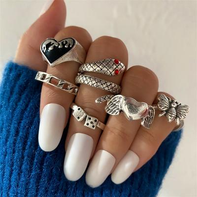 Elegant and Versatile Fashion Retro Snake Love Ring 6 Piece Set Snake-shaped Simple Ring Ring Popular Female Jewelry