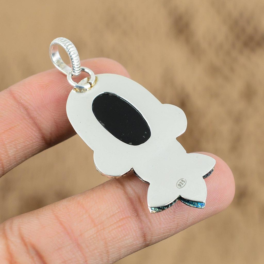 Womens day Deal Sterling Silver Root Chakra Black Onyx Stone Wife Flower Pendant