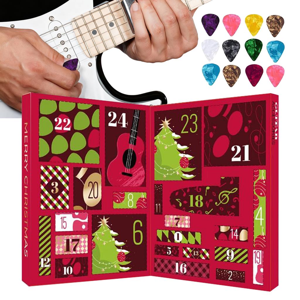 Calendários do Advento 2025, Calendário de Contagem Regressiva de Natal para Guitarrista com 22 Palhetas e Porta-Palhetas, Presente para Amante de Música de Baixo, Ukulele