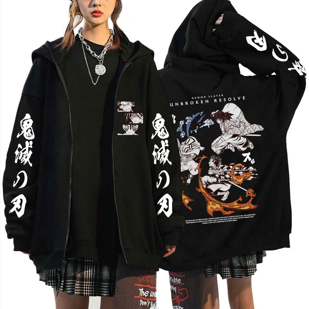 

Anime Demon Slayer Kamado Tanjirou Tomioka Giyuu Akaza Merch Zipper Hoodie Men Women Fashion Fleece Vintage Zip Up Jacket S
