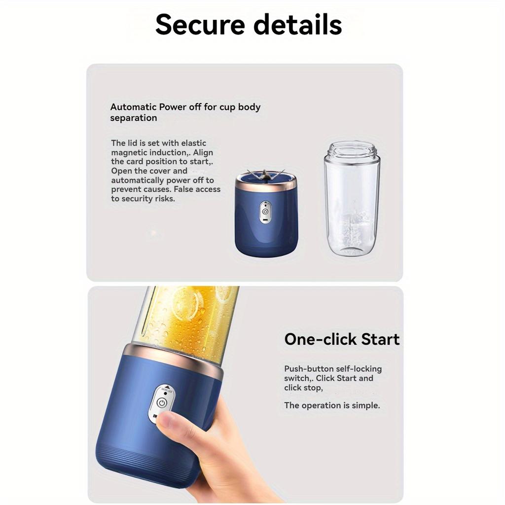 400ml Portable Electric Juicer Blender Cup, Wireless Rechargeable Mini Juice Mixer with 6-Blade Dual Cup for Smoothies, Vegetables, and Fruits