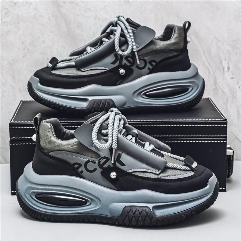 

Модная мужская кожаная обувь, толстая подошва, повседневная обувь, уличная, противоскользящая, спортивная обувь для ходьбы, трендовые мужские кроссовки 39