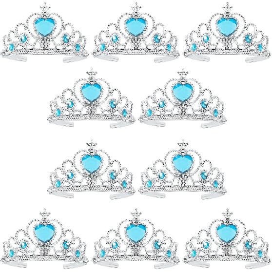 Princess Dress Up Crowns and Tiaras for Child from 3 Years Up Party Favors Blue Tiara Plastic Silver Tiara(10 Pack) (Sky Blue)