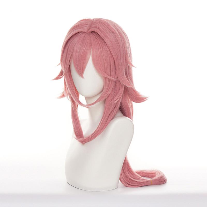 Genshin Impact Yae Guuji Cosplay 85cm Wig Pink Wig Cosplay Anime Cosplay Wigs Heat Resistant Synthetic Hair Wigs + Wig Cap