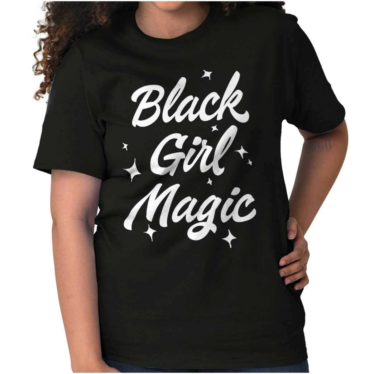 Cute Black Girl Magic History Month Sparkles Womens Graphic Crewneck T Shirt Tee L