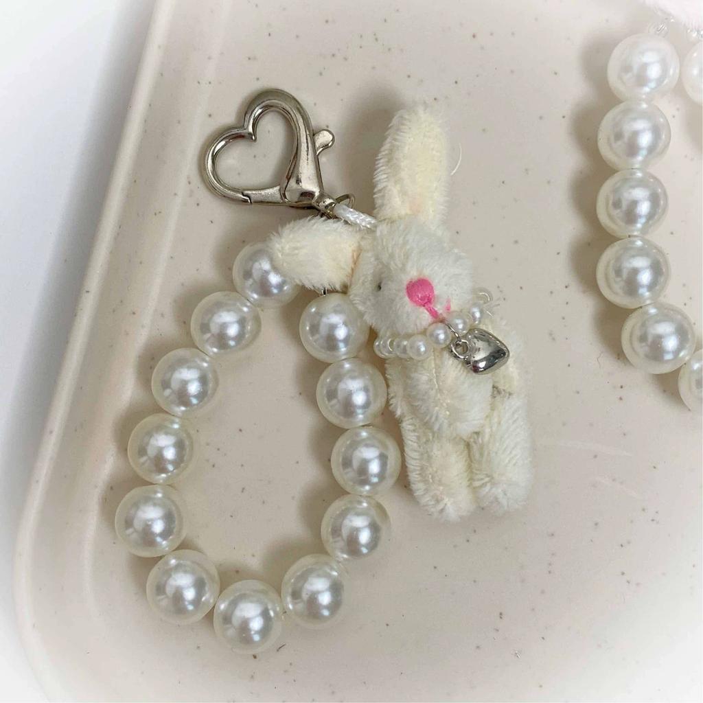 Kawaii Teddy Bear Mobile Phone Chain Pearl Beaded Bracelets Cute Doll Bag Charms Pendant Keychain Girl Heart Hanging Ornament