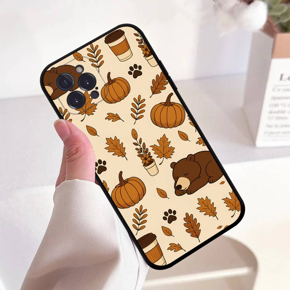 Autumn Leaves Pumpkin Phone Case Black Soft Silicone TPU Phone Case For IPhone 11 12 13 14 15 16 17 Pro Plus Mini Max iPhone 12 mini