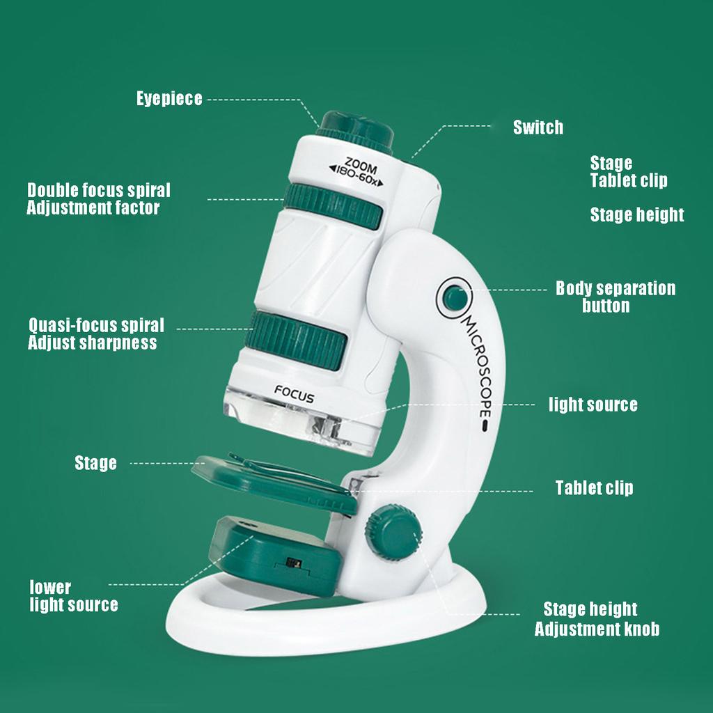 Microscope Kit for Kids 6 and Above?60 To 180X LED Light Microscope Educational Science Experiments