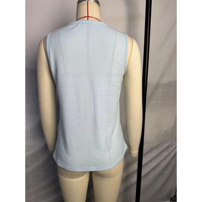Sommer Damen Weste Rundhals Weiche Waffelstrickweste Lockeres Tanktop