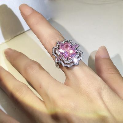 Anello aperto in argento sterling massiccio 925 con diamanti rosa per donne Fedi nuziali Anelli in argento 925 Gioielli con diamanti e pietre preziose Scatola per anello