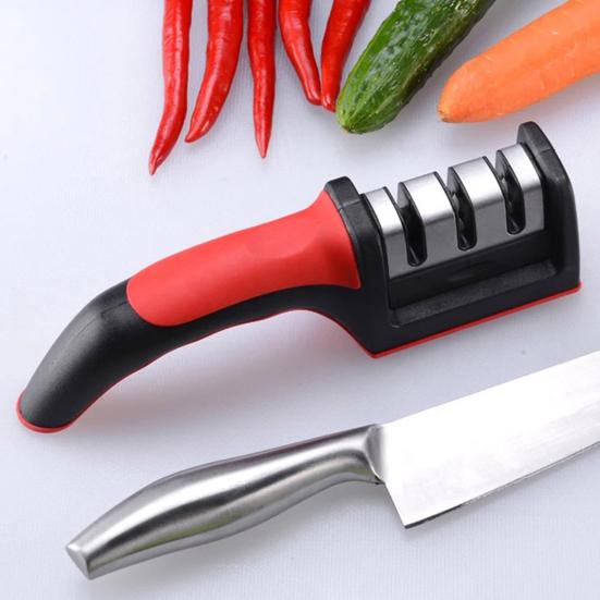 Kitchen Sharpener Speed Grinding Comfortable Grip 3 Stage Slots Non-Slip Safe Efficient  Manual Sharpener for Home
