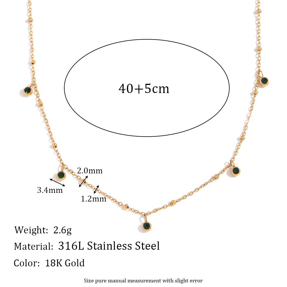 

MamacitaSlay Elegant Clear Green Round Zircon Thin Chain Clavicle Necklace Stainless Steel Jewelry Women s Jewelry On The Neck 40cm зелёный