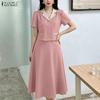 Women Short Sleeve Blouse and Skirts Casual Two Piece Suit Sets