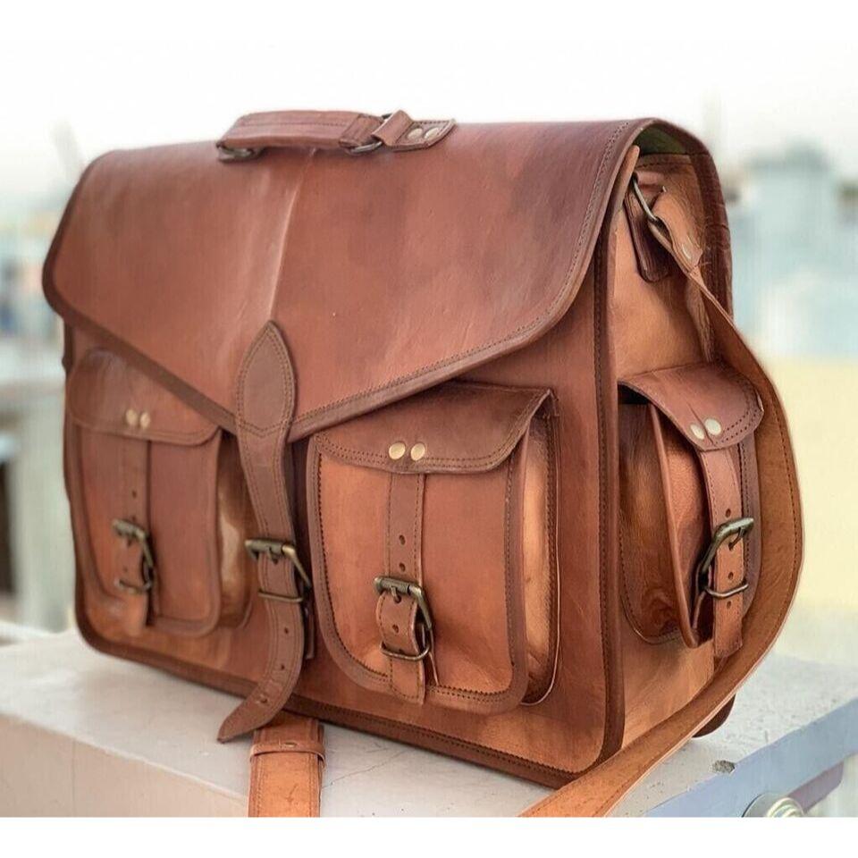 Мужская сумка-мессенджер из козьей кожи Настоящая сумка-сэтчел из натуральной кожи — фото 3