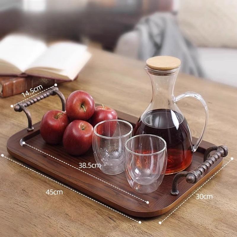 

Vintage Storage Tray Wooden Organizer Trays Modern Luxury Decorative Food Dinner Plates Rectangular Dessert Trays with Handles коричневый