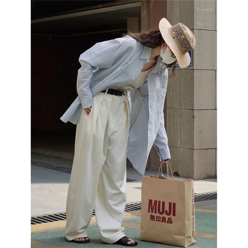 Spring And Summer Fashionable Lazy Linen Striped Shirt Loose Comfortable Breathable Casual Top Women