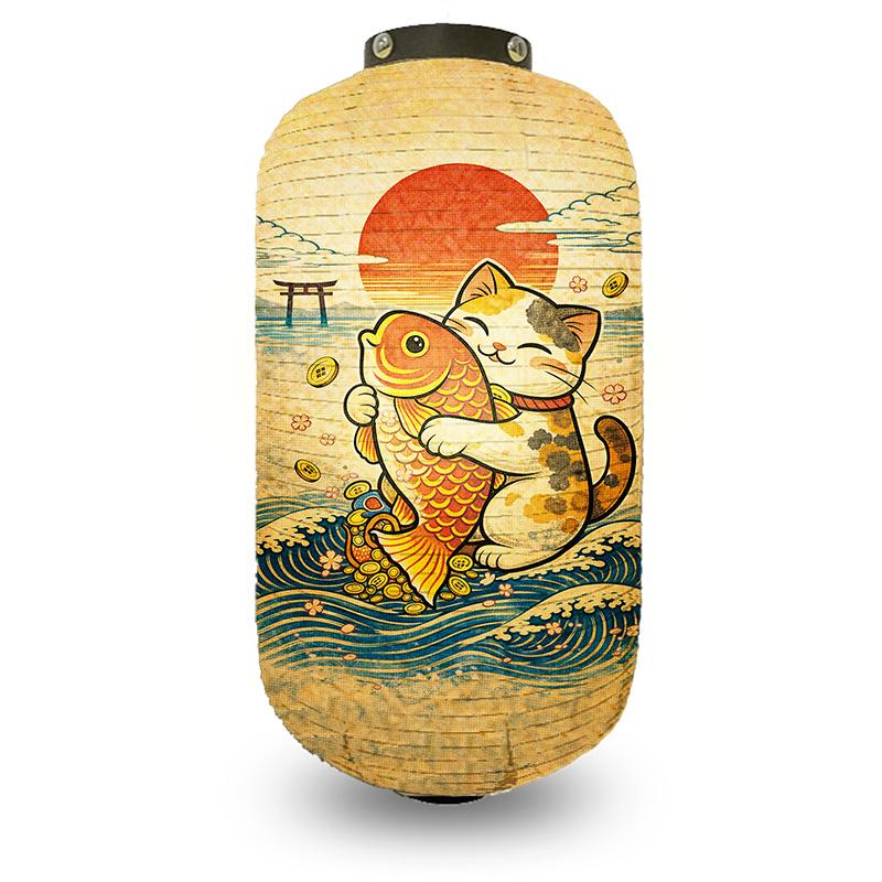 Japanese Style Lantern Japanese Hanging Happy-neko Lanterns Cloth Long Traditional Restaurant Bar Hotel Festival Decoration