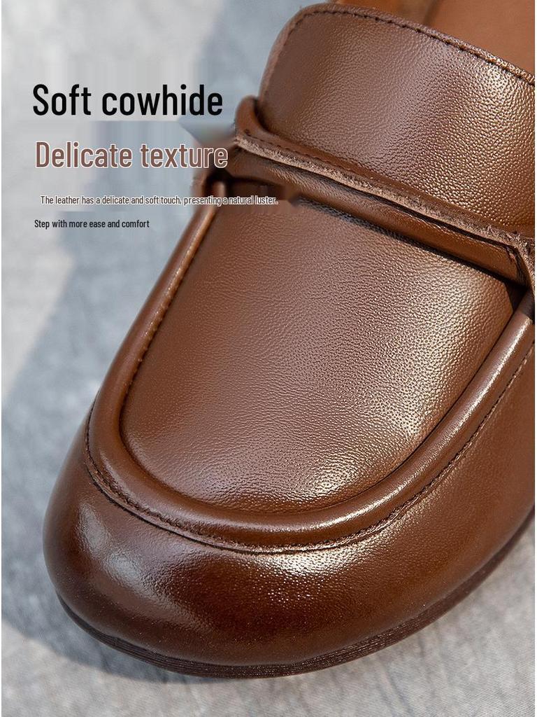 Retro Rutschfeste Atmungsaktive Slipper aus Leder für Mittelalte und Ältere Frauen