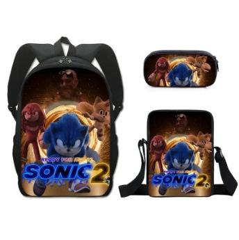 Sonic Backpack, Primary And Secondary School Students Schoolbag, Messenger Bag, Pencil Bag Three-Piece Set